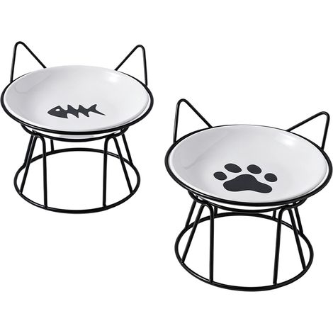 Gamelles Elevadas - Cerámica - Soporte Metal y Silicona Antideslizante - Para Gatos y Perros Pequeños - 2 Unidades (1/5)
