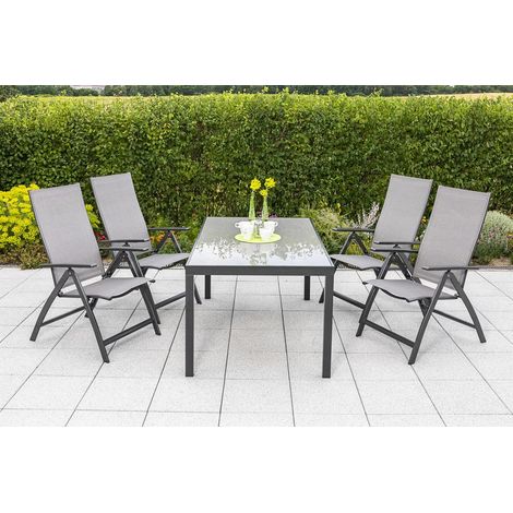 Vicenza Set 5tlg 4 Sessel Tisch 150x90cm Alu/Textil