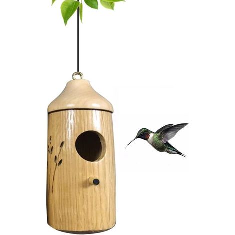 Nichoir en bois pour colibris - Décoration de jardin suspendue - Idéal pour les oiseaux et les amoureux de la nature - Marron (1/5)