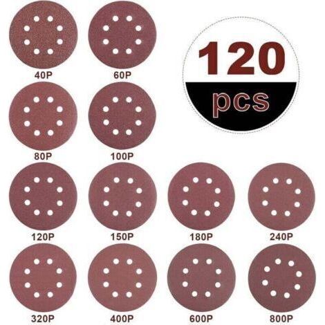 BUNTHAUS 120X Dischi Leviganti 125mm, Carta Abrasiva per Levigatrice Orbitale, Grana 40/60/80/100/120/150/180/240/320/400/600/800, 8 Fori, per Levigare, Lucidare, Rimuovere la Ruggine (1/4)