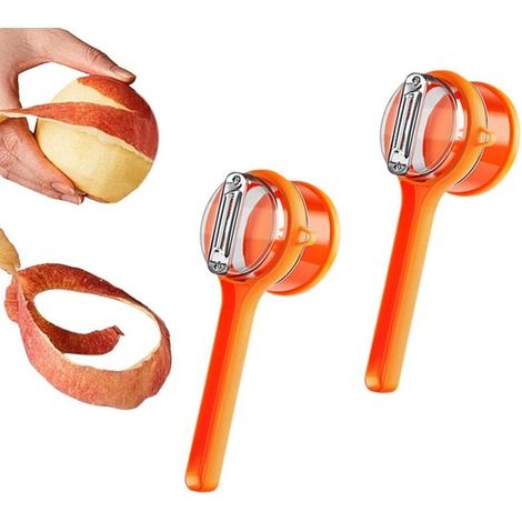 Juego de dos piezas para pelar frutas y verduras: pelador de patatas y pelador de frutas, fabricados en acero inoxidable, naranjas y otras frutas (1/5)