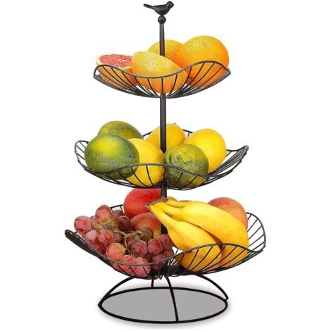 corbeille à fruits 3 étages en métal Corbeille pour plus de place sur le plan – Maintient les fruits et légumes frais Support à fruits avec 3 bols de rangement (1/5)