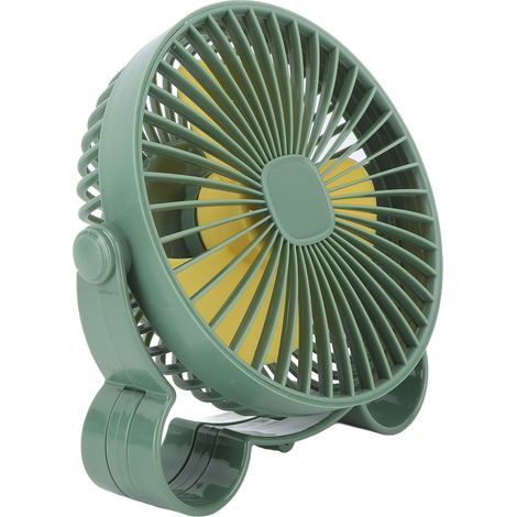 Ventilateur de bureau USB, petit ventilateur de bureau à 3 vitesses, portable et rechargeable, avec crochet caché pour la maison, le bureau et l'extérieur (vert). (1/5)