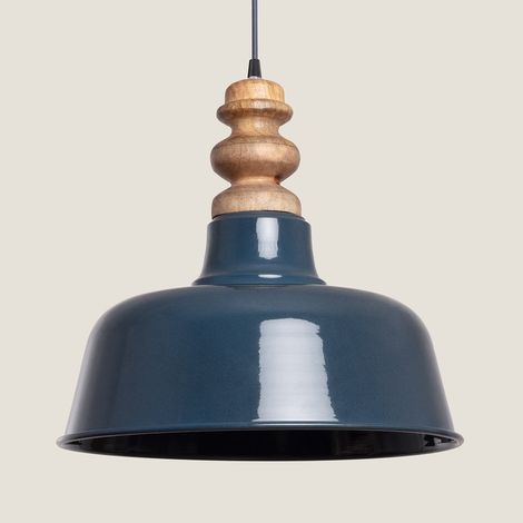 Lampada a Sospensione Legno e Metallo Bela Yash Azzurro