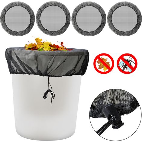 Wolketon Juego de 4 redes para barril de lluvia de 95 cm: red de cobertura ajustable con cordón, protección contra hojas y mosquitos