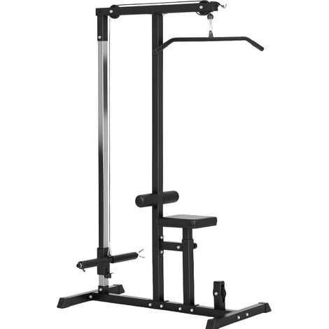 Estación de musculación multifuncional, asiento ajustable, poleas, acero negro 107 x 120 x 190 cm (1/5)