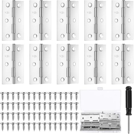 10 x Stainless Steel Hinges 75 mm for Doors, Cupboards, Cabinets and (1/5)
