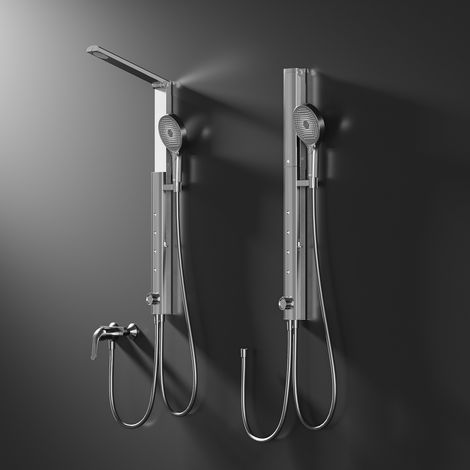 [JAMAIS UTILISE] HOROW Ensemble de douche à effet pluie chromé, 4 modes de massage, pliable, réglable en hauteur, robinet non inclus, se puede utilizar con la bañera (1/5)