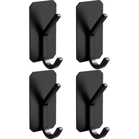 Gancho Adhesivo Para Toallas - Aluminio Negro Mate - Resistente al Agua - Sin Perforación - 4 Unidades (1/5)