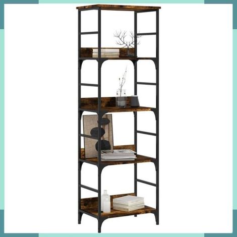 Bibliothèque - 835276 - chêne fumé - 50×33×153 cm - bois d'ingénierie et acier (1/5)