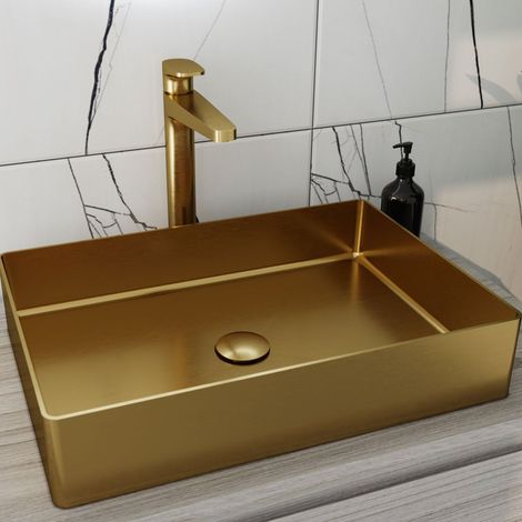 RAK Ingot Rectangular Countertop Wash Basin 500mm Wide - Brushed Gold (1/3)
