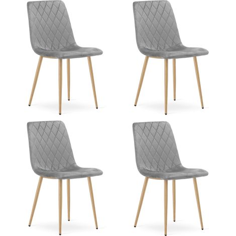 Sedia Turin - velluto grigio chiaro / gambe color legno x 4 (1/5)