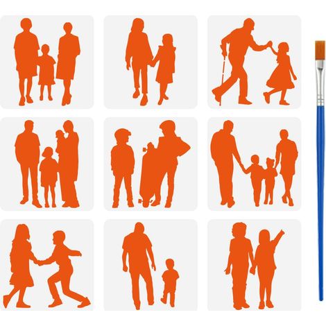 9 Pochoir de Peinture de Silhouettes de Personnes de Famille Avec Pinceau 15X15cm Modèle de Dessin de Membres de la Famille Thème Familial Pochoir D'Art DIY pour Bois Mur Tissu Meubles (1/5)