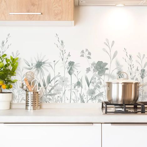 Crédence cuisine en aluminium - motif floral vert - 240x50 cm (en 2 bandeaux) (1/5)