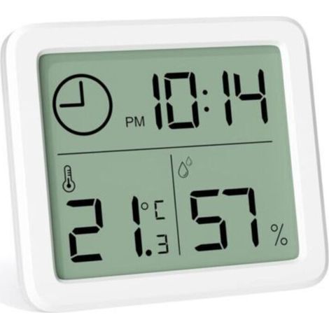 Digitales Mini-Thermometer für den Innenbereich, professionelles tragbares Hygrometer mit großem Display und Uhr, präzises weißes Thermometer, Hygrometer für Zuhause, Babyzimmer, Gewächshaus, Büro