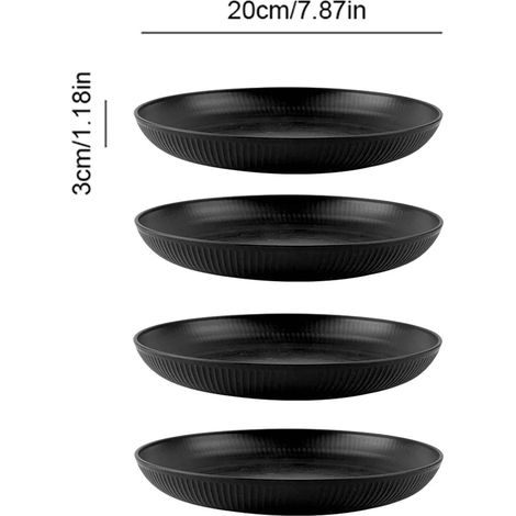 (Noir, 4 pièces) Assiettes légères et incassables en paille de blé, compatibles lave-vaisselle et micro-ondes. (1/5)