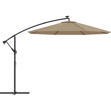 Mueble de jardín voladizo led parasol y poste de acero 300 cm taupe 020008640