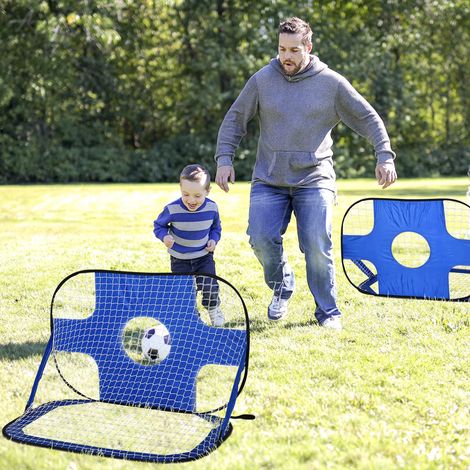 Buts de football pliables, lot de 2, mini-buts portables et pliables avec sac de transport, bleus, 123 x 80 x 80 cm, pour le jardin et les activités sportives (1/4)