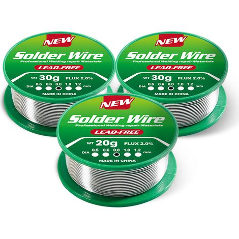Stück Lötzinndraht, 0,6 mm, 20 g, bleifreier Lötdraht, dünner Kern mit Kolophoniumflussmittel, Sn99,3 %-Cu0,7 %, Lötzinnrolle zum elektrischen Löten (1/4)