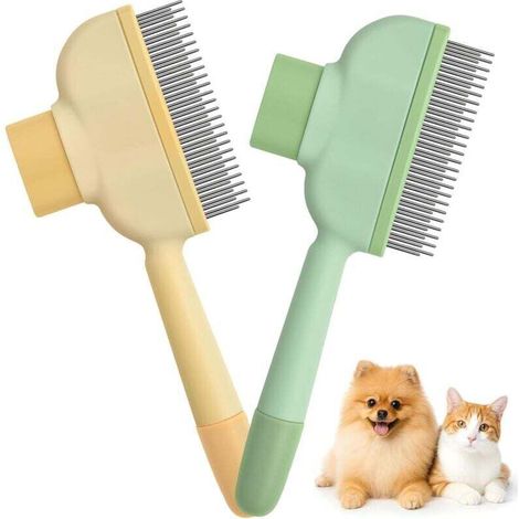Set mit 2 selbstreinigenden Katzenbürsten, Bürste für Katzen und Hunde, weicher Kamm für langes und kurzes Fell, effektive Haustierpflegebürste - Crezuo