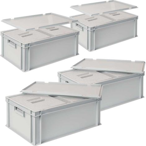 BRB 4x 2 Thermoboxen in Stapelkiste mit Deckel, LxBxH 600x400x220 mm, EPS, grau (1/3)