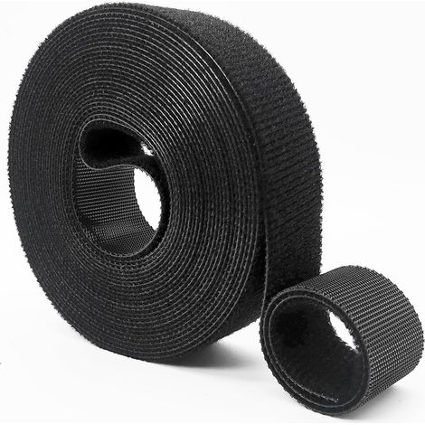 Doppelseitige Klett-Kabelbinder, selbstklebend, 1,2 cm x 25 m, abschneidbare Länge, schnell aufwickelbare Rollenverpackung, zum Bündeln, Sichern und Ordnen von Kabeln. (1/3)