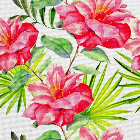 Telas decorativas para exteriores Oxford - Motivo floral en acuarela rosa (1/5)