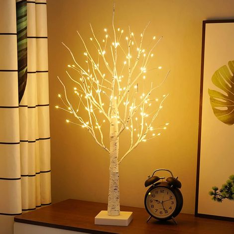 Árbol de abedul iluminado con 144 LED, bonsái artificial de mesa para bodas, fiestas, interiores y exteriores, regalo, decoración de oficina.