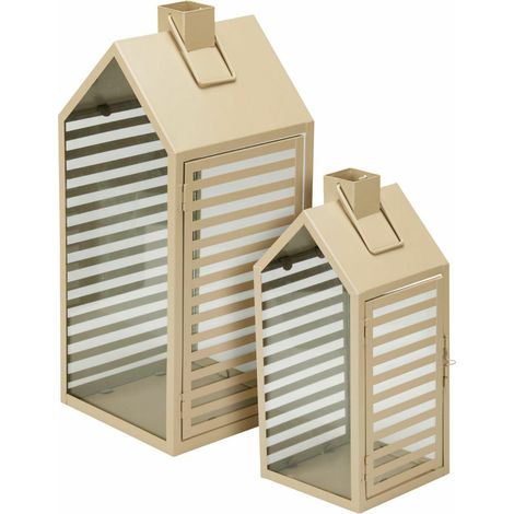 Set aus 2 beigefarbenen Dekolaternen (1/3)