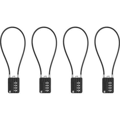 (lot de 4) Cadenas à combinaison à 4 chiffres avec câble flexible, serrure de 30 cm de long, câble de 3 mm de diamètre pour couvercle de poubelle, casier, armoire, bagages, valise, pistolet (1/4)
