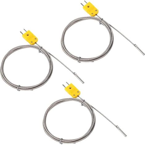 Lot de 3 sondes thermocouple de type K, 1 m de long, avec capteur de température gainé en acier inoxydable, pour techniciens et applications de maintenance industrielle (1/5)