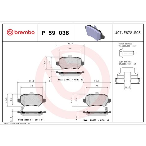 PLAQUETTES DE FREIN ARRIÈRE BREMBO P59038