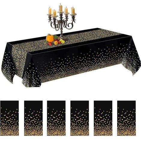 Lot De 6 Nappe Anniversaire,Nappe Fête 137 Cm X 274 Cm Décoration De Fête pour Noël Vacances Anniversaires Mariages (Or Noir) (1/5)