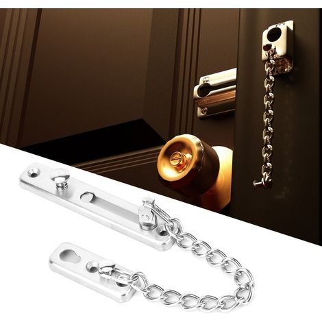 Chaîne antivol durable en acier inoxydable, verrou de sécurité pour porte, loquet de porte pour maison ou hôtel (argenté) (1/5)