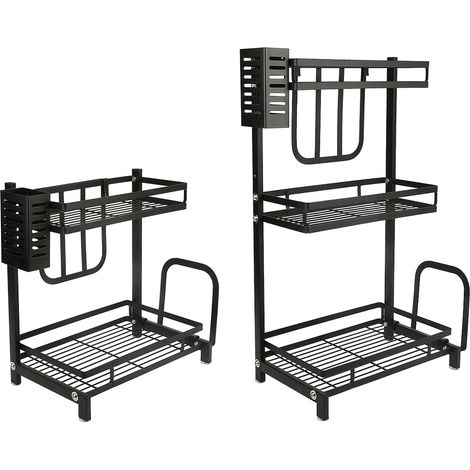 Aqrau Étagère à Épices avec Porte-ustensiles, 3 Tier Étagère d'assaisonnement à étagère, Etagère Rangement Organisateur Cuisine avec Crochets