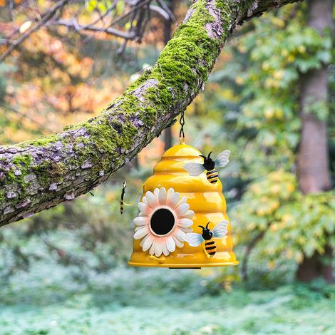 Gartendekoration für draußen, hängendes, bienenkorbförmiges Vogelhaus für kleine Vögel, gelb, Einheitsgröße (1/5)