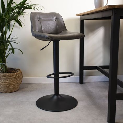 Tabouret de bar industriel Jason Anthracite Similicuir - Réglable (1/5)