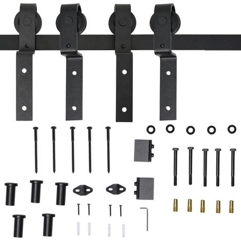 Sistema porta scorrevole per porta in legno, binario 200 cm, acciaio nero, 9 accessori (1/5)