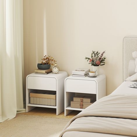 Lot de 2 tables de chevet design blanc, meuble de rangement avec tiroir et étagère ouverte, 40 x 35 x 45 cm (1/5)