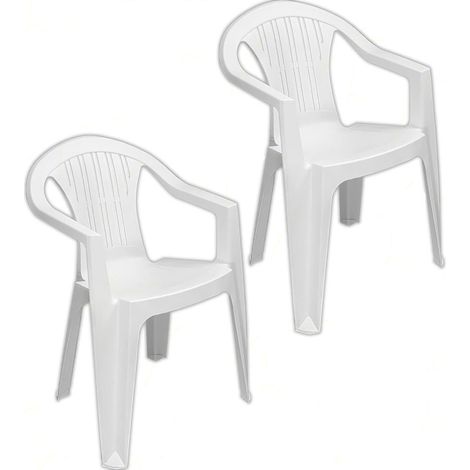 TRADE SHOP - Set 2 Pz Sedia Ratak Schienale Basso Monoblocco Bianca Opaca Con Braccioli 021048 -