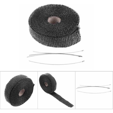 Ruban isolant thermique 5m pour échappement avec 4 attaches en acier inoxydable noir (1/5)