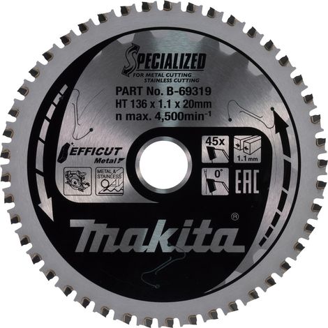 LAME CARBURE MET INOX EFFICUT 136X20MM 45D MAKITA B-69319 (1/5)