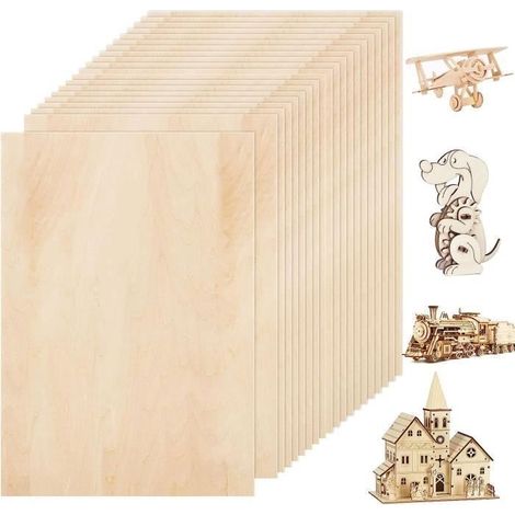 20 Feuilles de Contreplaque Plaque de Bois Naturel, 300 × 200 × 2 mm Feuilles de Bois, Minces de Bois Pour Bricolage Artisanate en (1/3)