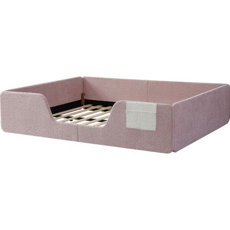 Lit bébé capitonné 140 x 190 cm en velours rose, barrières de sécurité amovibles (1/5)