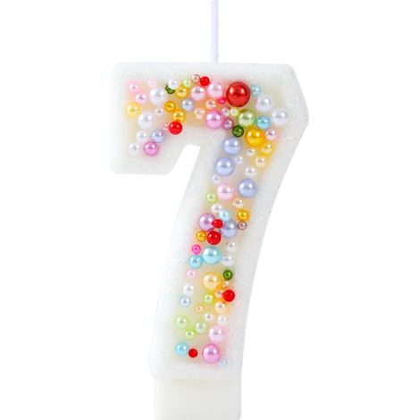 Bougie d'anniversaire à 7 ans arc-en-ciel en forme de chiffre 7 avec perle colorée pour princesse, petite fille, femme, thème macaron, décoration de gâteau de 7e anniversaire (1/5)