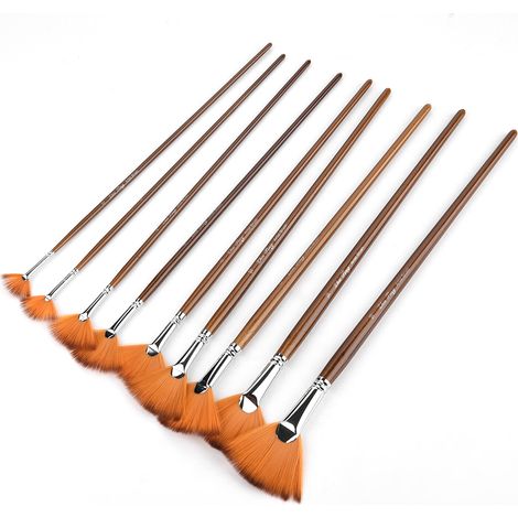 9 Pièces Brosse à Dessiner en Forme d'Éventail, Nylon Marron, Tube en Alliage d'Aluminium, Outil de Peinture Artistique (1/5)