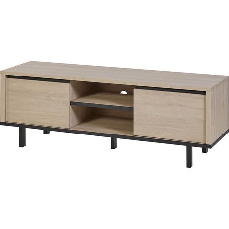 Meuble TV 2 portes et niches centrales aspect bois finition Urban Oak - BONNIE