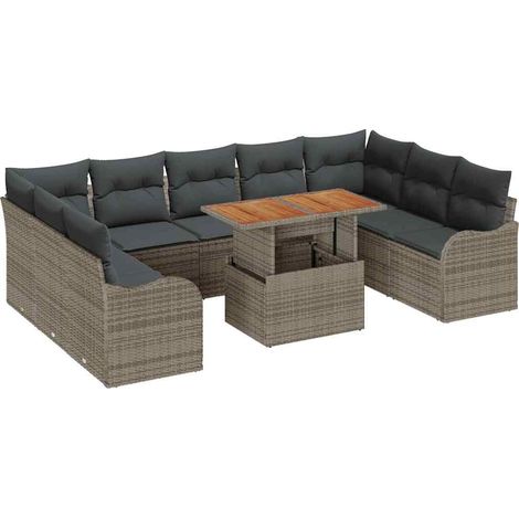 Maison Exclusive - Garten-Sofa-Set mit Speicher 10 pcs Grau Poly
