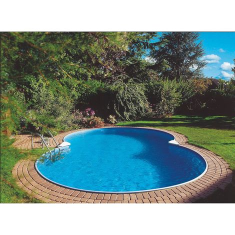 Stahlwandpool achtform Exklusiv 525x320x150 cm, Stahl 0,8 mm weiß, Folie 0,6 mm blau, Einhängebiese (1/5)