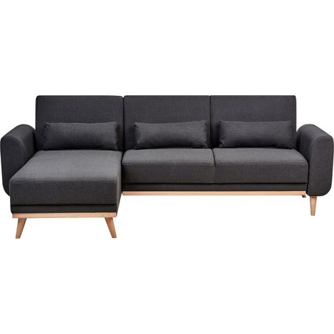 Corner Sofa Bed 3 Seater OLLSTA Fabric Black Right Hand